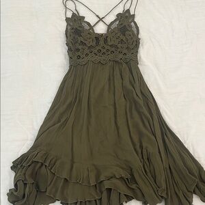 FREE PEOPLE Olive Green Lace Dress